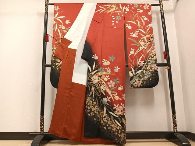 平和屋着物●豪華振袖 駒刺繍 草花文 暈し染め 金銀彩 正絹 逸品 AABL1644ph