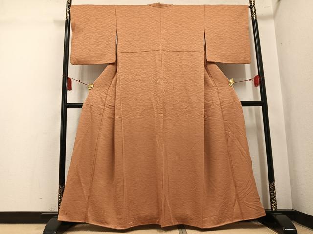 平和屋着物●上質な色無地 松葉地紋 江戸茶色 正絹 逸品 AABL1647ph