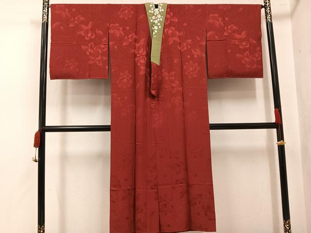 平和屋着物●長襦袢 無双仕立て 花地紋 紅鳶色 やまと誂製 半衿刺繍 正絹 逸品 AABL1648ph