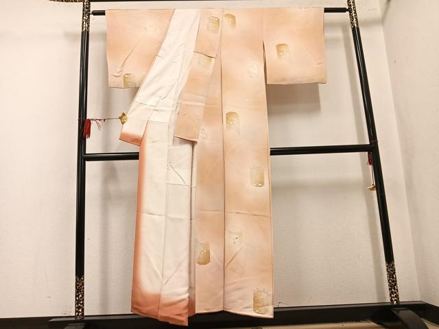 平和屋着物▼上質な小紋 地紋起こし 貝桶花文 暈し染め 正絹 逸品 AABL1649ph