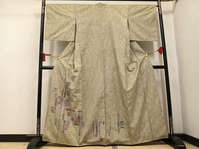 平和屋着物●訪問着 紬地 一珍染 幾何学文様 正絹 逸品 AABL1650ph