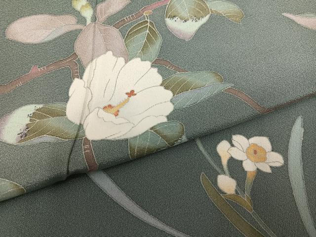 平和屋着物●十日町友禅作家 一梗 訪問着 枝花文 正絹 逸品 AABL1653ph