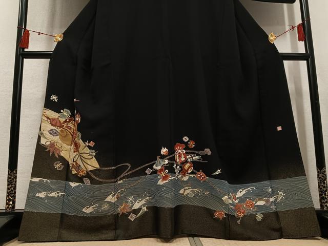平和屋着物●豪華黒留袖 作家物 駒刺繍 立波宝尽くし 金彩 正絹 逸品 AABL1676ph