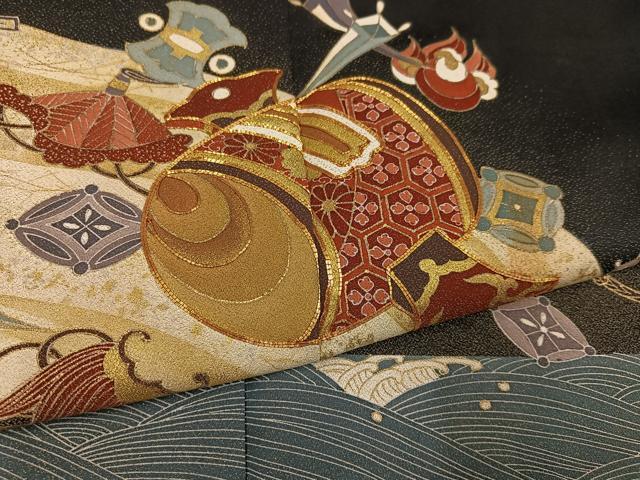 平和屋着物●豪華黒留袖 作家物 駒刺繍 立波宝尽くし 金彩 正絹 逸品 AABL1676ph