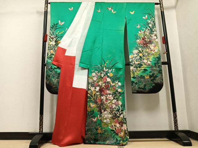平和屋着物●女優・後藤久美子ブランド 振袖 花蝶文 正絹 逸品 AABL1679ph