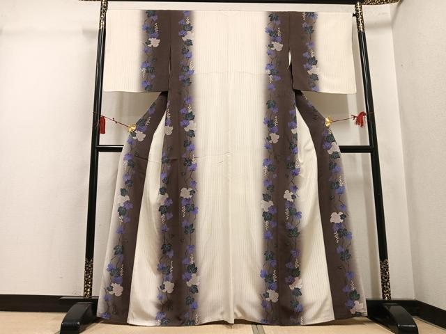 平和屋着物●上質な小紋 紬地 葡萄蔦の葉文 暈し染め 正絹 逸品 AABL1682ph