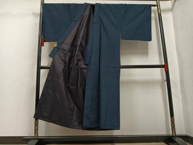 平和屋着物●男性 紬 アンサンブル 色無地 藍鉄色 正絹 逸品 AABL1687ph