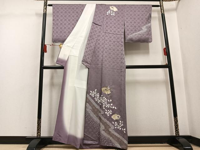 平和屋着物●訪問着 絞り 刺繍 地紙花文 金彩 正絹 逸品 未使用 AABL1692ph
