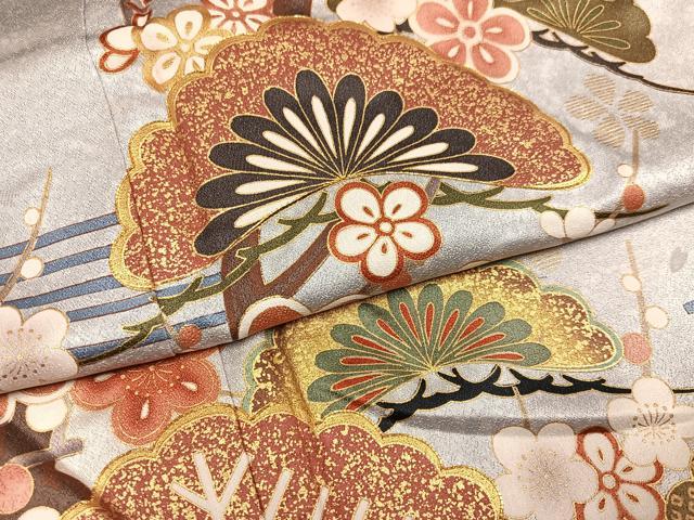 平和屋着物●豪華振袖 駒刺繍 草花文 暈し染め 金彩 正絹 逸品 AABL1698ph