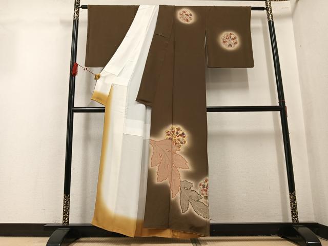 平和屋着物●訪問着 草花文 暈し染め 金彩 鬼しぼ縮緬 正絹 逸品 AABL1702ph