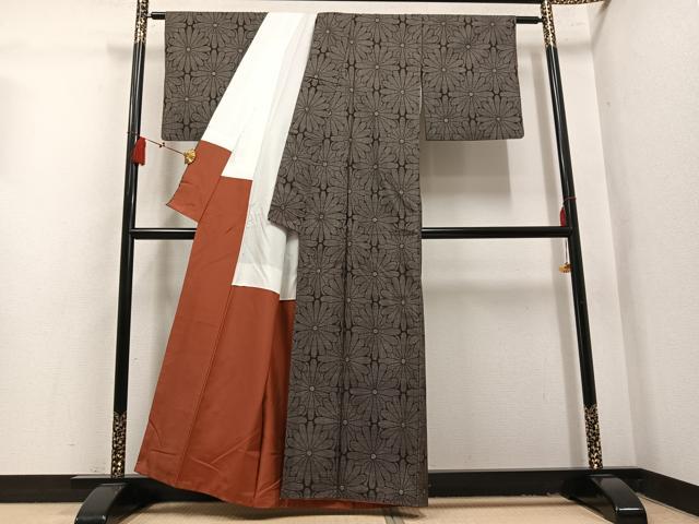 平和屋着物●本場大島紬 7マルキ 花尽くし 正絹 逸品 AABL1717ph