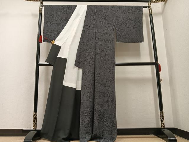 平和屋着物●お召 天目織 花鳥文 千歳茶色 反端付き 正絹 逸品 未使用 AABL1722ph
