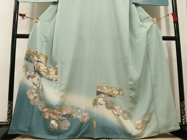 平和屋着物●訪問着 刺繍 雪輪草花文 暈し染め 金銀彩 正絹 逸品 AABL1723ph