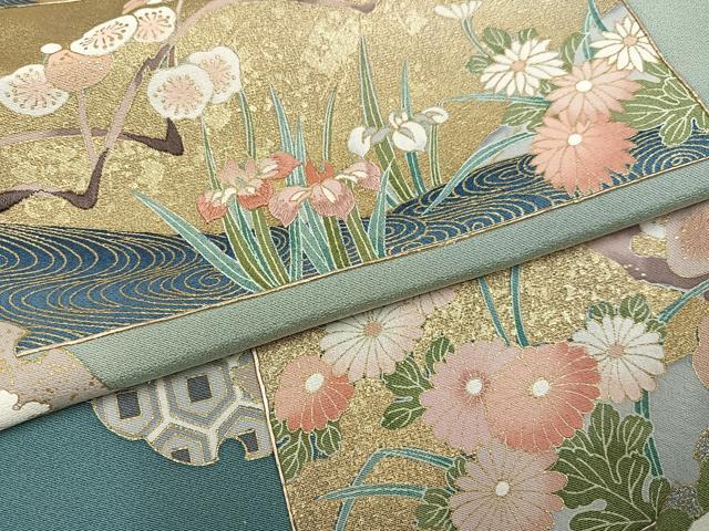 平和屋着物●訪問着 刺繍 雪輪草花文 暈し染め 金銀彩 正絹 逸品 AABL1723ph