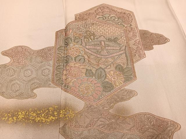 平和屋着物●訪問着 中国三大刺繍 スワトウ刺繍 汕頭刺繍 総刺繍 亀甲花文 暈し染め 金銀彩 正絹 逸品 AABL1725ph