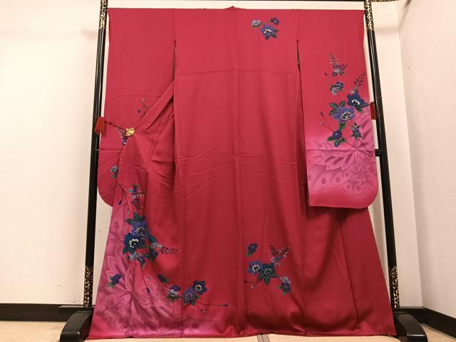 平和屋着物●豪華振袖 草花文 暈し染め 銀彩 正絹 逸品 AABL1726ph