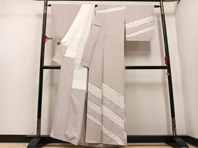 平和屋着物●訪問着 杢目絞り 斜縞 正絹 逸品 AABL1729ph