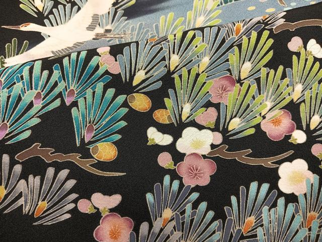 平和屋着物●豪華黒留袖 友禅 作家物 群鶴梅松風景文 暈し染め 正絹 逸品 AABL1740ph