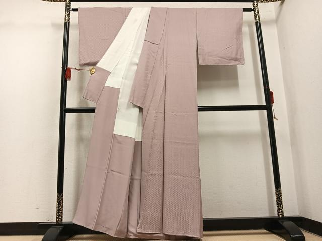 平和屋着物●上質な色無地 檜垣地紋 梅染色 正絹 逸品 AABL1757ph