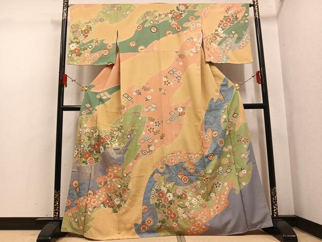 平和屋着物●訪問着 作家物 絞り 駒刺繍 草花文 金彩 正絹 逸品 未使用 AABL1766ph