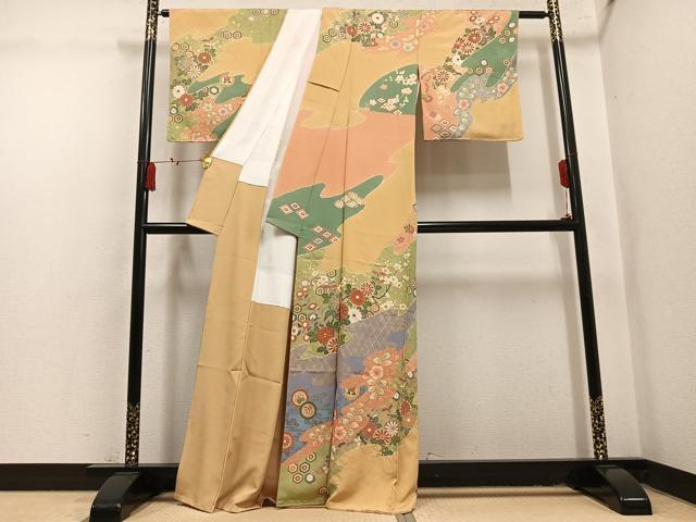 平和屋着物●訪問着 作家物 絞り 駒刺繍 草花文 金彩 正絹 逸品 未使用 AABL1766ph