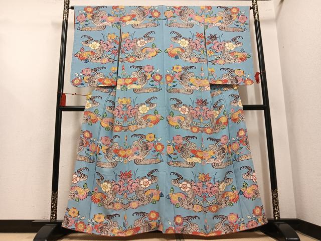 平和屋着物●本場琉球紅型 訪問着 流水草花文 正絹 逸品 AABL1770ph