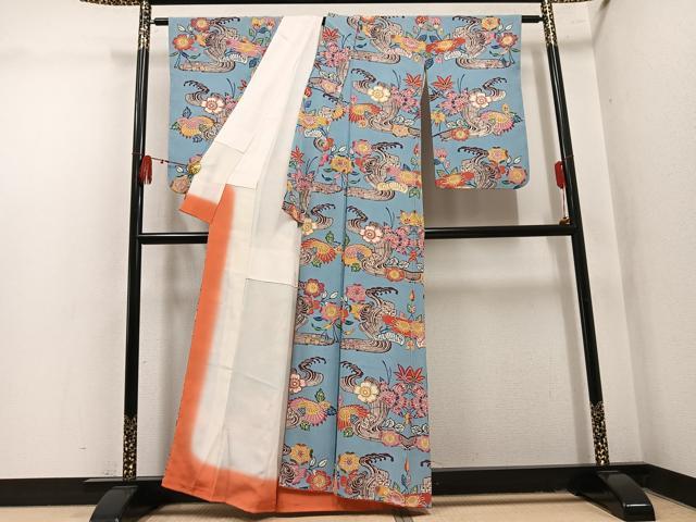 平和屋着物●本場琉球紅型 訪問着 流水草花文 正絹 逸品 AABL1770ph