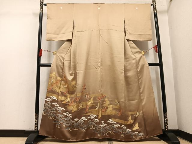 平和屋着物●豪華色留袖 駒刺繍 群れ鶴松文 暈し染め 金彩 正絹 逸品 AABL1774ph
