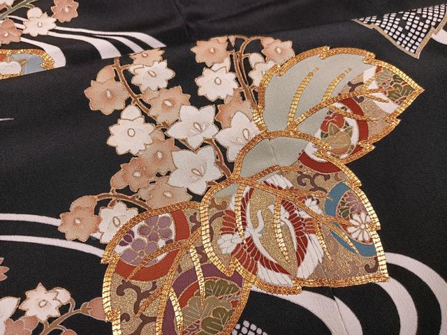 平和屋着物●豪華黒留袖 駒刺繍 桐 金彩 正絹 逸品 AABL1776ph