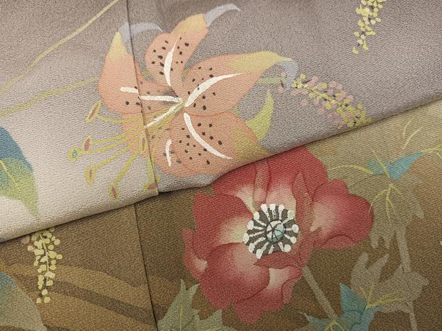 平和屋着物●二代目清次郎 手描き 訪問着 草花文 暈し染め 正絹 逸品 AABL1782ph