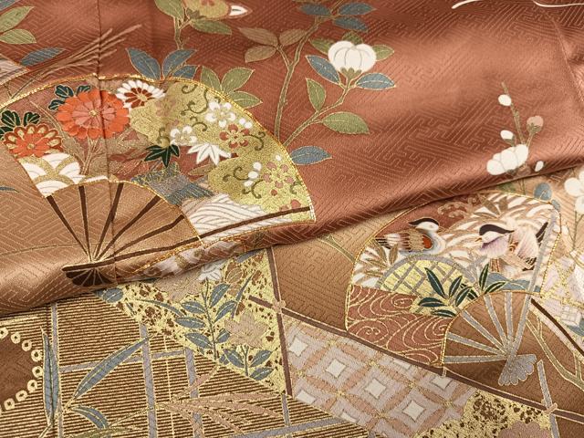 平和屋着物●訪問着 駒刺繍 扇面花文 暈し染め 金彩 正絹 逸品 AABL1786ph