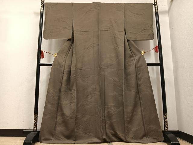 平和屋着物●上質な色無地 雪芝地紋 樺茶色 正絹 逸品 AABL1791ph