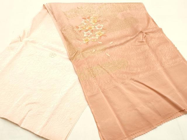 平和屋本店●和装小物 帯締め・帯揚げセット 笹浪組 亀房付き 刺繍 花柄 金糸 金彩 暈し染め 正絹 逸品 未使用 AABL1805ay