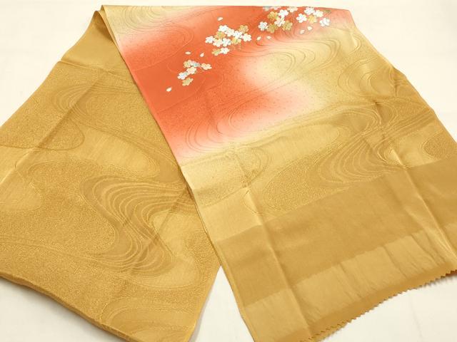 平和屋本店●和装小物 帯締め・帯揚げセット 高麗組 流水花文 金糸 金銀彩 暈し染め 正絹 逸品 未使用 AABL1810ay