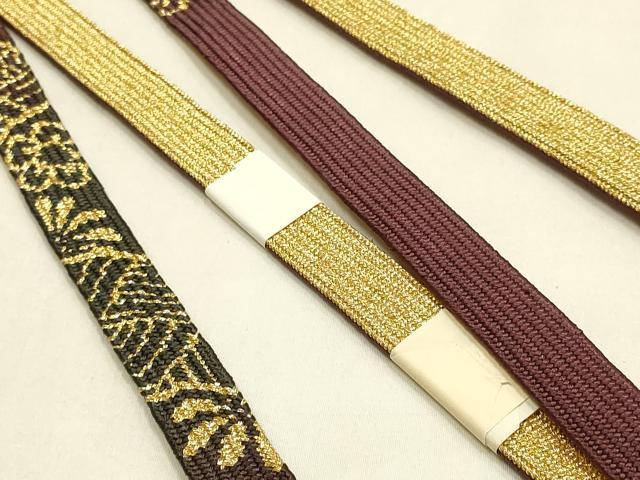 平和屋本店●和装小物 帯締め・帯揚げセット 高麗組 地紙花文 金糸 金彩 暈し染め 正絹 逸品 未使用 AABL1828ay