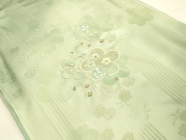 平和屋本店●和装小物 帯締め・帯揚げセット 高麗組 綾出し 刺繍 舞花文 金糸 暈し染め 正絹 逸品 未使用 AABL1830ay
