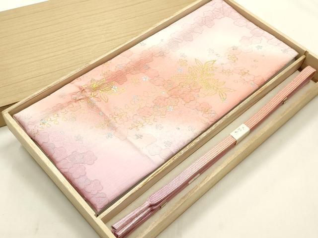 平和屋本店●和装小物 帯締め・帯揚げセット 平組 花柄 金糸 金銀彩 暈し染め 正絹 逸品 未使用 AABL1872ay
