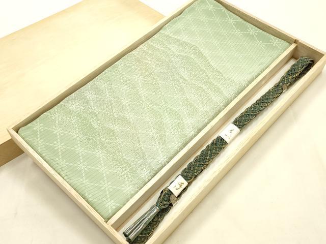 平和屋本店*夏物 和装小物 帯締め・帯揚げセット レース組 平組 斜め格子 金糸 暈し染め 正絹 逸品 未使用 AABL1875ay