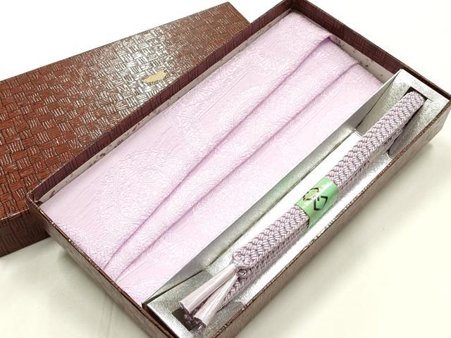 平和屋着物●和装小物 帯締め・帯揚げセット 平組 幾何学地紋 淡紅藤色 正絹 逸品 未使用 AABL1900ay