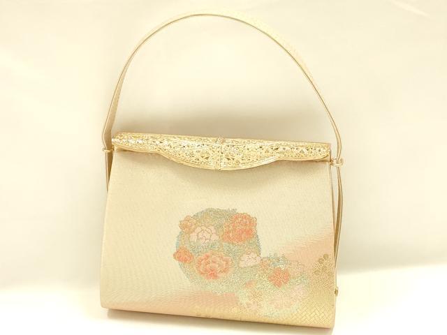 平和屋着物▼和装小物 和装バッグ ハンドバッグ 花丸文 金銀糸 帯地使用 逸品 AABL1956ay