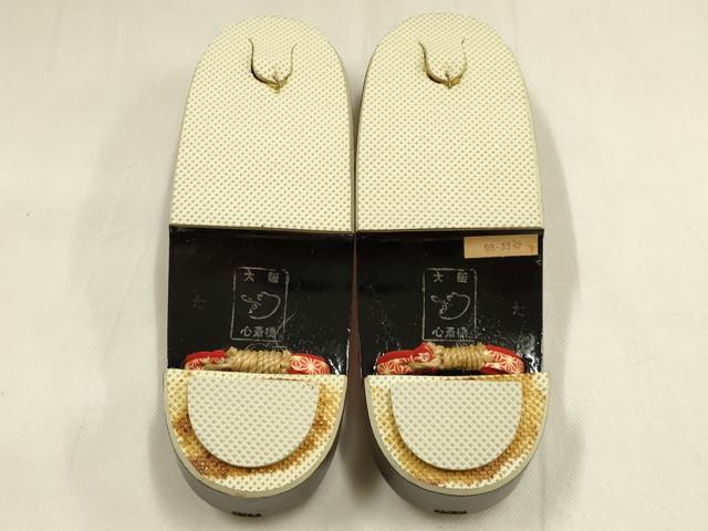平和屋着物▼和装小物 下駄 心斎橋 てんぐ 桐下駄 鼻緒:麻の葉模様 共箱付き 逸品 未使用 AABL1977ay