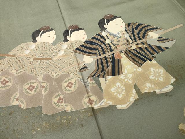 平和屋着物●十日町友禅作家 関口遼一 色留袖 童子 金彩 正絹 逸品 AABL2006ck