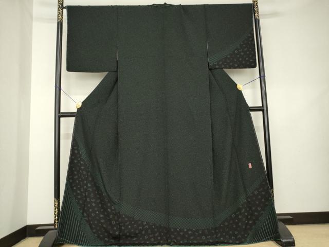 平和屋着物●訪問着 作家物 玩具花文 黒地 丹後ちりめん 反端付き ロング丈 正絹 逸品 未使用 AABL2016ck