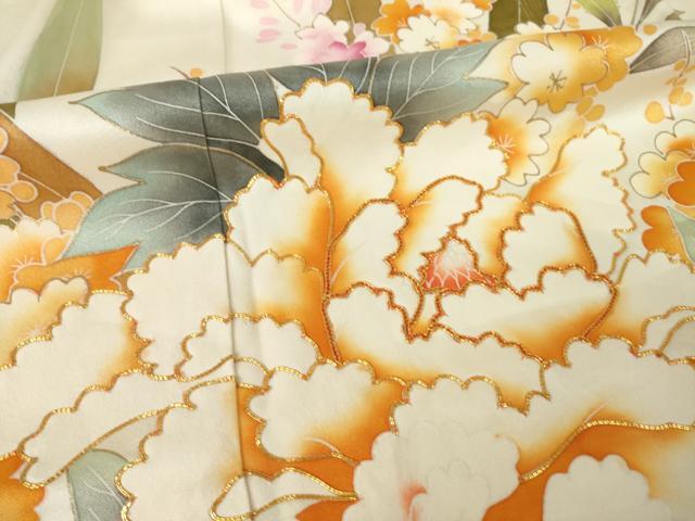平和屋着物●豪華振袖 駒刺繍 草花文 金彩 正絹 逸品 AABL2022ck