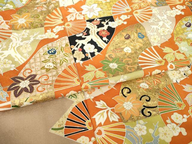 平和屋着物●訪問着 駒刺繍 道長扇面花文 金彩 正絹 逸品 AABL2029ck