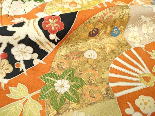 平和屋着物●訪問着 駒刺繍 道長扇面花文 金彩 正絹 逸品 AABL2029ck