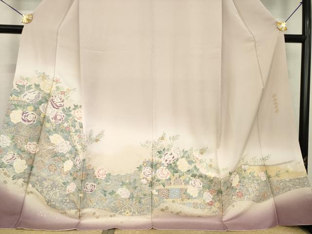 平和屋着物●豪華色留袖 寿光織 彩香牡丹図 薄柿色 暈し染め 金糸 ロング丈 正絹 逸品 AABL2031ck