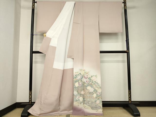 平和屋着物●豪華色留袖 寿光織 彩香牡丹図 薄柿色 暈し染め 金糸 ロング丈 正絹 逸品 AABL2031ck