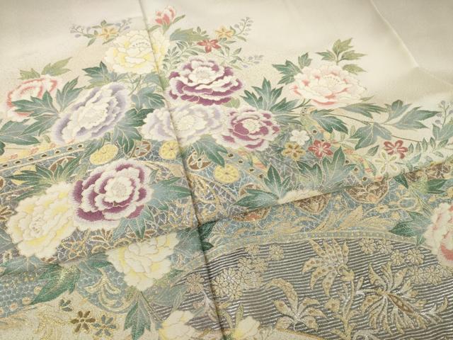 平和屋着物●豪華色留袖 寿光織 彩香牡丹図 薄柿色 暈し染め 金糸 ロング丈 正絹 逸品 AABL2031ck