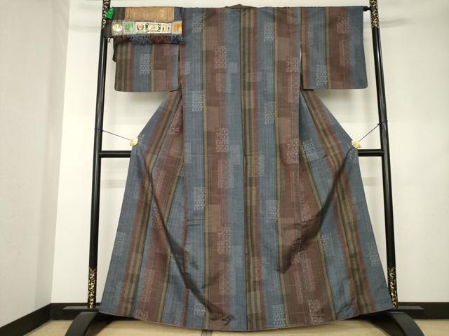 平和屋着物●本場真綿絢結城紬 短冊花間道 証紙付き 正絹 逸品 AABL2046ck